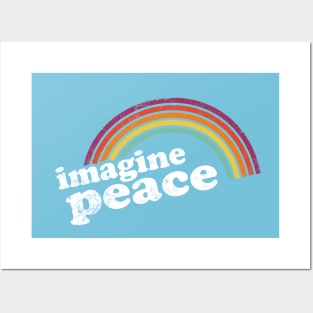 IMAGINE PEACE - Vintage Retro Rainbow Posters and Art